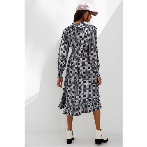 NEW Anthropologie Porridge Vincenne Black Moc Neck Ruffled Midi Dress Small - Picture 4 of 4
